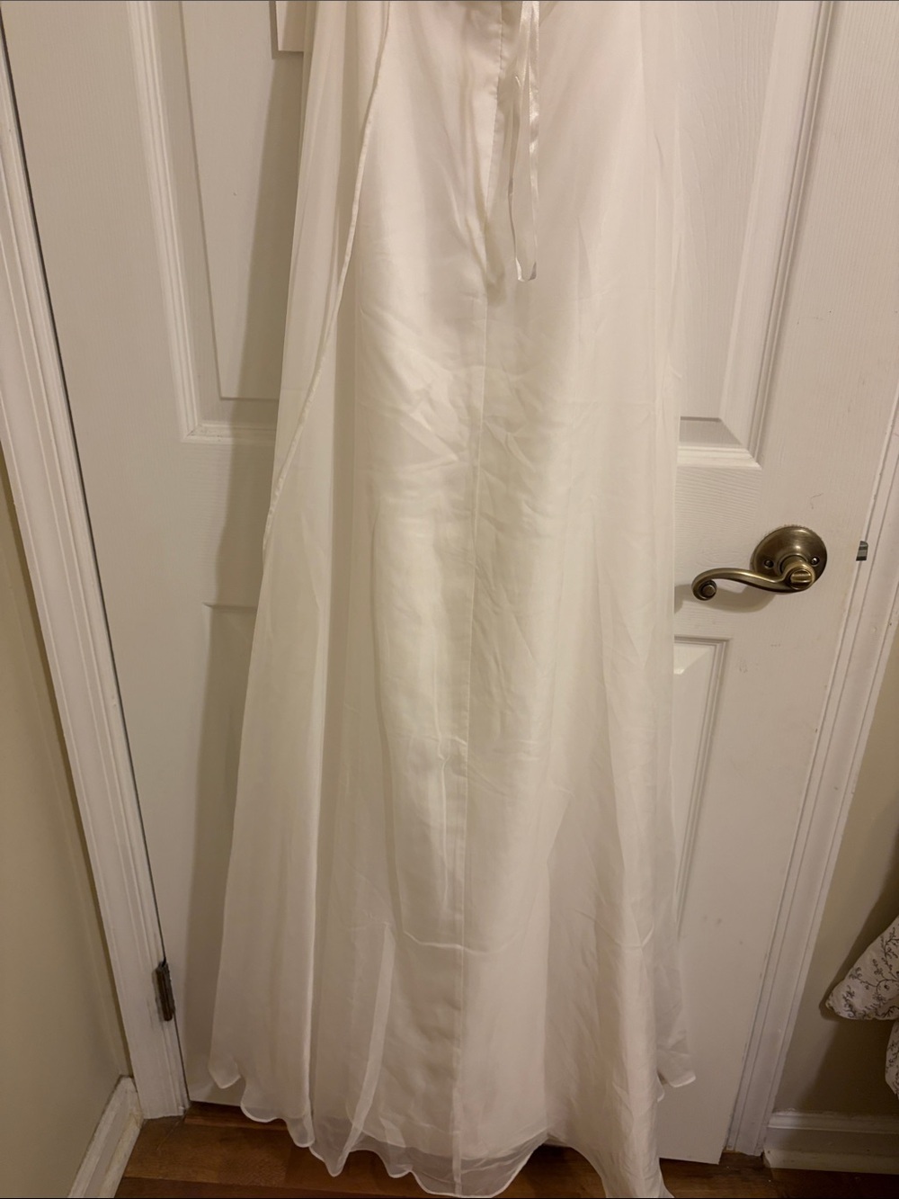Mac Duggal White Feather-Trim Plunge Maxi Dress - Picture 9 of 12